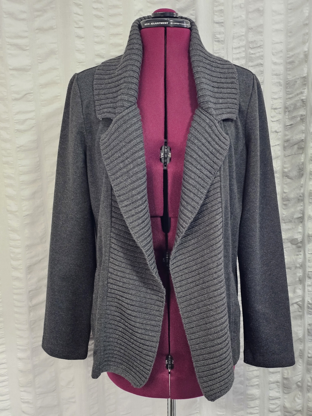 Open-Front Cottagecore Grandma Ribbed Collar Blazer Cardigan Sweater Large